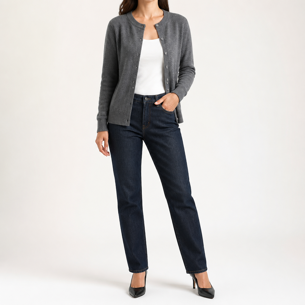 Liv | Womens Cardigan Round Neck Cropped Knitted Jumper Cardigan, Dark Grey