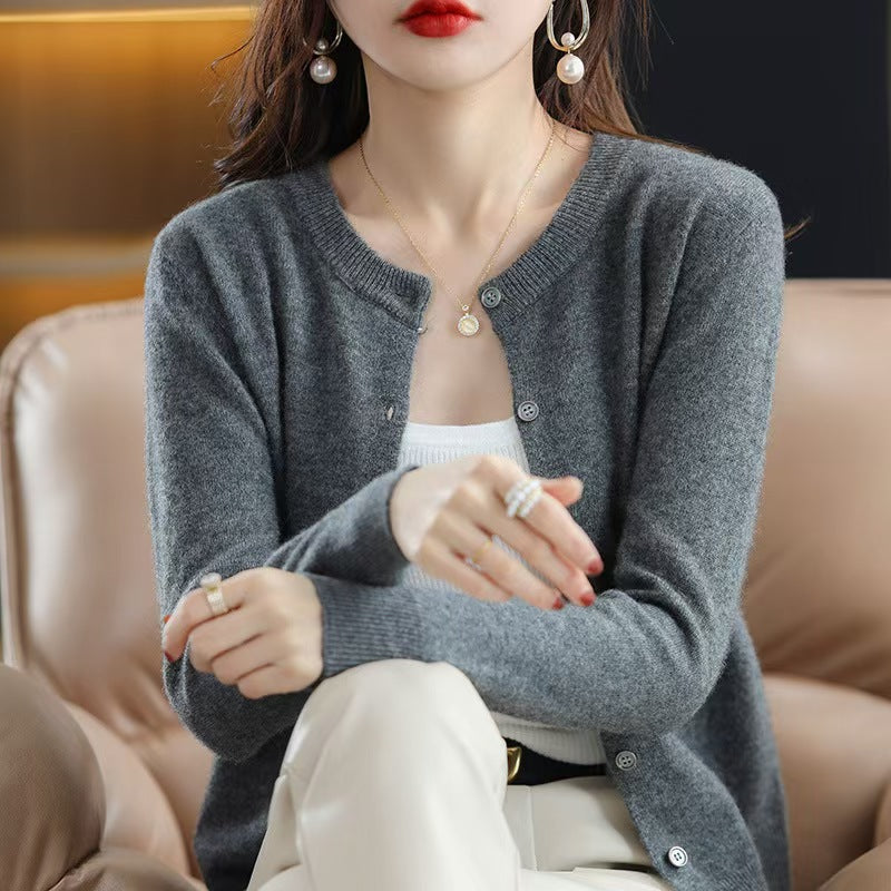 Liv | Womens Round Neck Cropped Knit Cardigan - Dark Grey