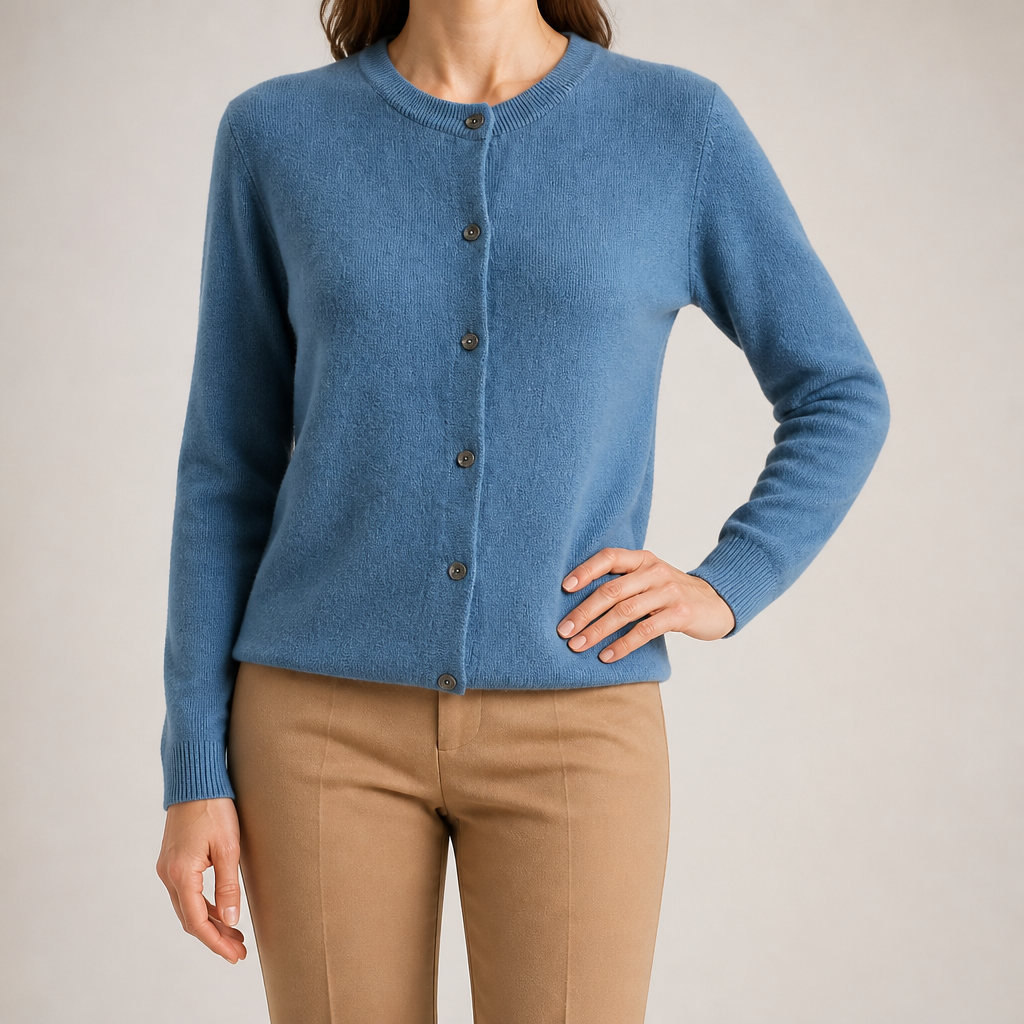 Liv | Womens Cardigan Round Neck Cropped Knitted Jumper Cardigan, Denim Blue