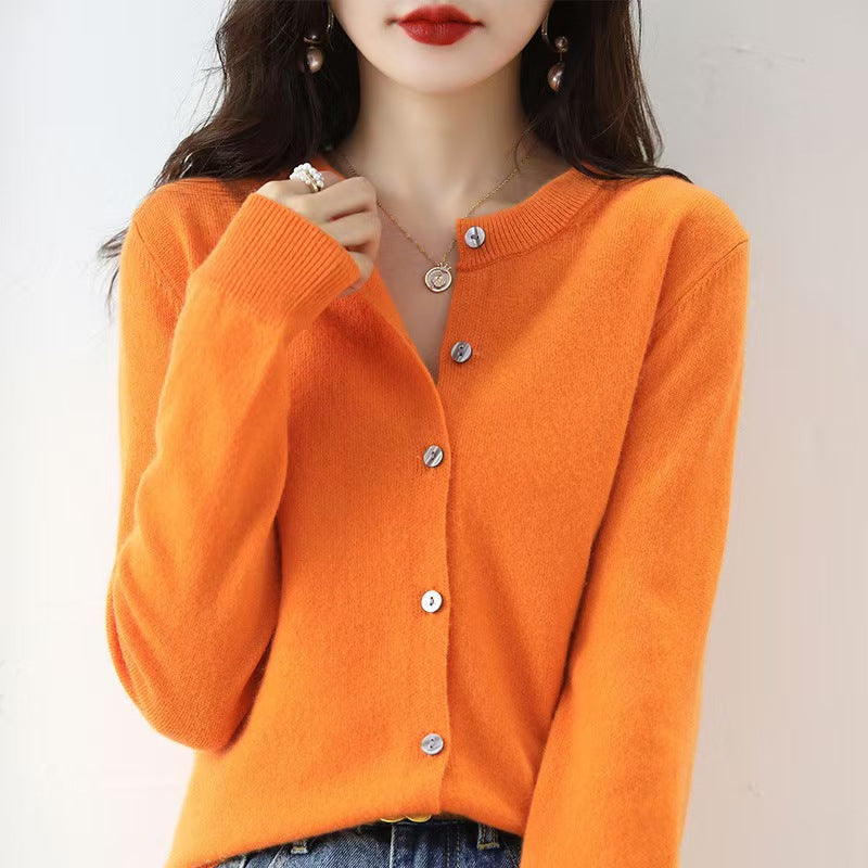 Liv | Womens Round Neck Cropped Knit Cardigan - Emma Orange