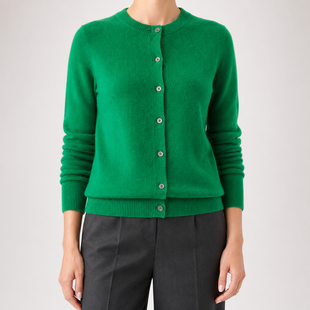 Liv | Womens Cardigan Round Neck Cropped Knitted Jumper Cardigan, Green