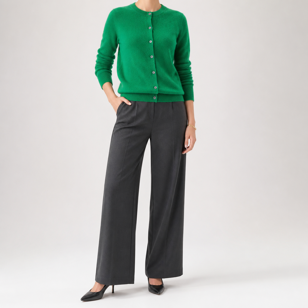 Liv | Womens Cardigan Round Neck Cropped Knitted Jumper Cardigan, Green