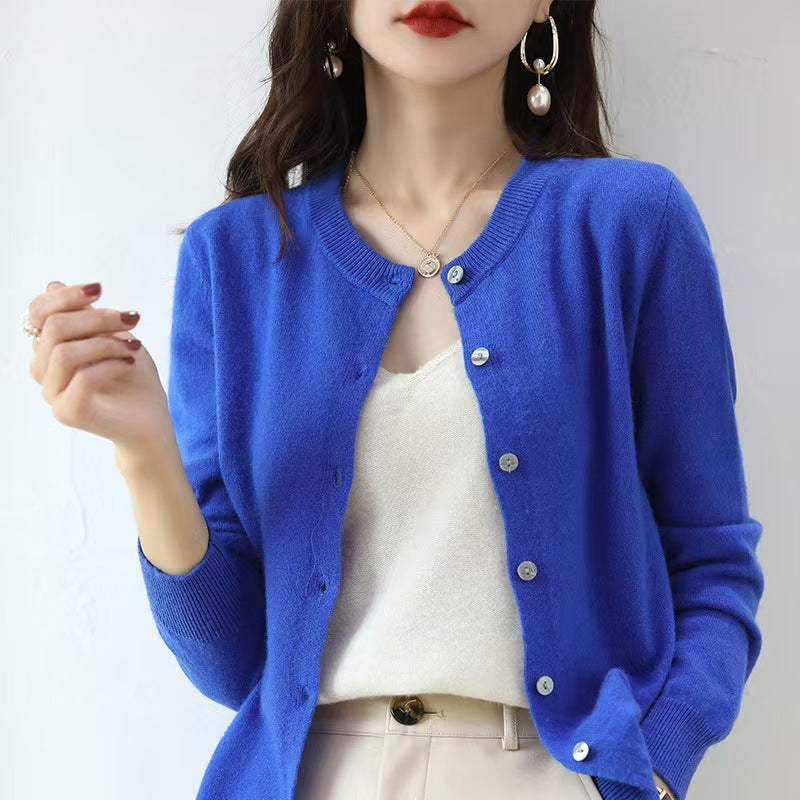 Liv | Womens Round Neck Cropped Knit Cardigan - Klein Blue