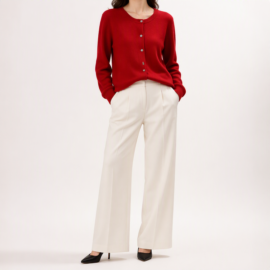 Liv | Womens Cardigan Round Neck Cropped Knitted Jumper Cardigan, Maroon