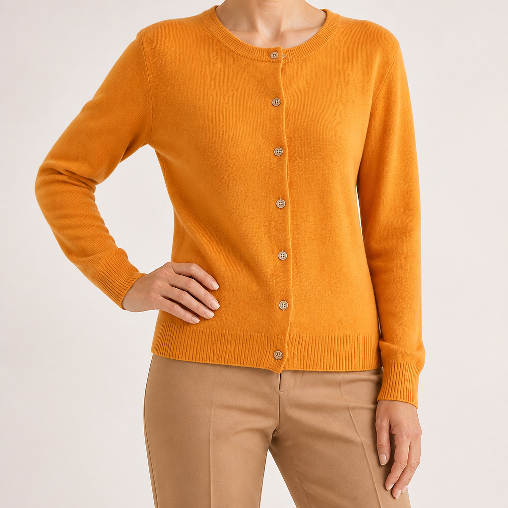 Liv | Womens Cardigan Round Neck Cropped Knitted Jumper Cardigan, Mustard