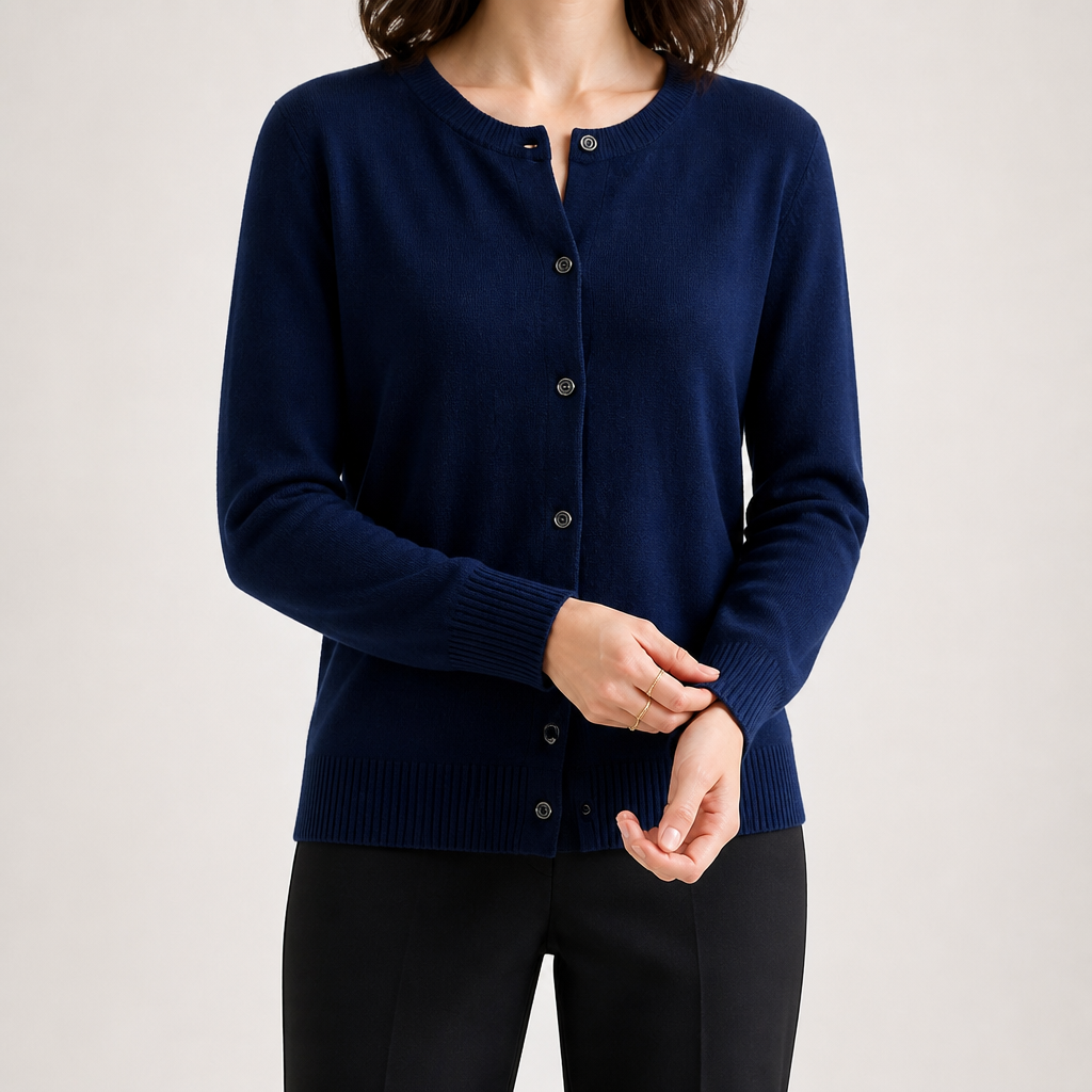 Liv | Womens Cardigan Round Neck Cropped Knitted Jumper Cardigan, Navy Blue