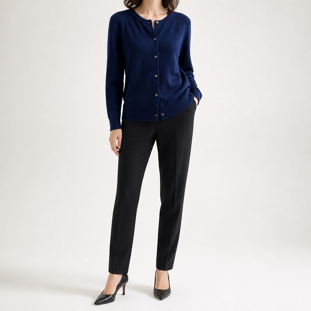 Liv | Womens Cardigan Round Neck Cropped Knitted Jumper Cardigan, Navy Blue