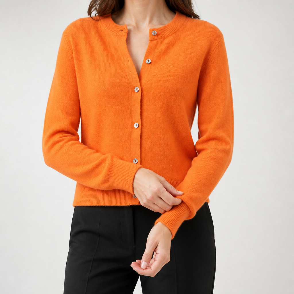 Liv | Womens Cardigan Round Neck Cropped Knitted Jumper Cardigan, Orange