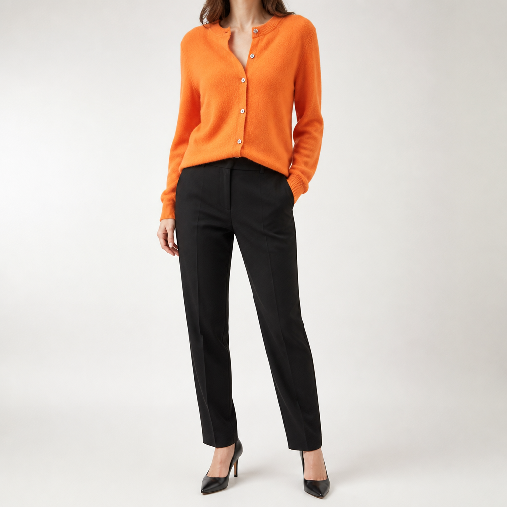 Liv | Womens Cardigan Round Neck Cropped Knitted Jumper Cardigan, Orange