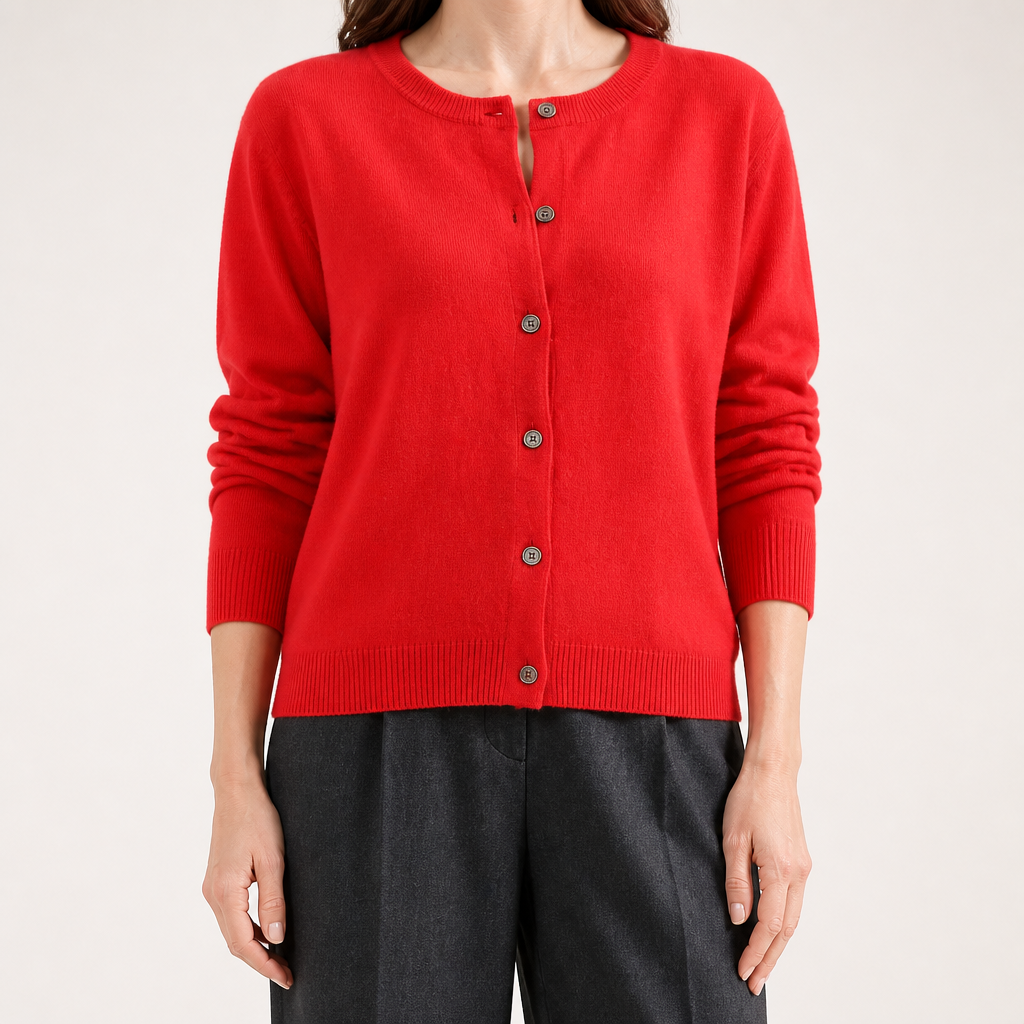 Liv | Womens Cardigan Round Neck Cropped Knitted Jumper Cardigan, Red