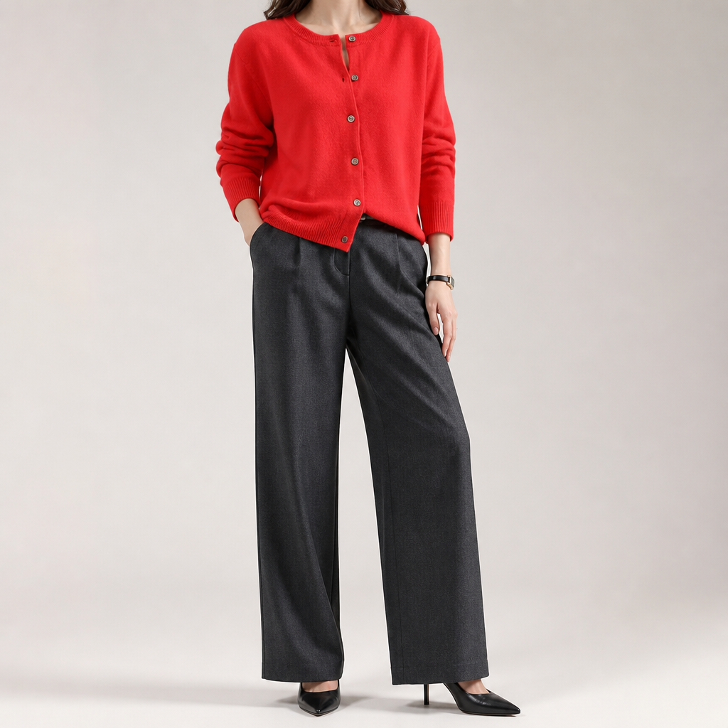 Liv | Womens Cardigan Round Neck Cropped Knitted Jumper Cardigan, Red