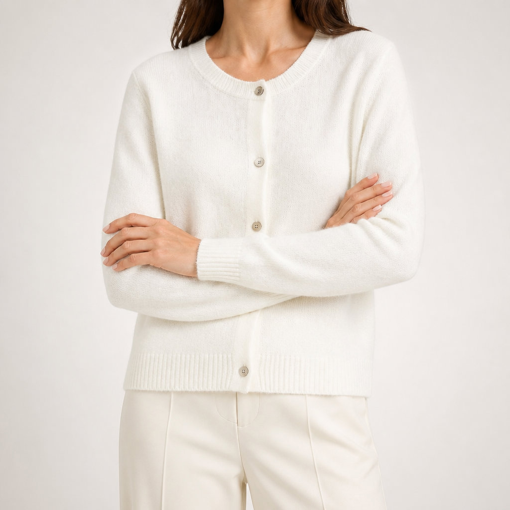 Liv | Womens Cardigan Round Neck Cropped Knitted Jumper Cardigan, White