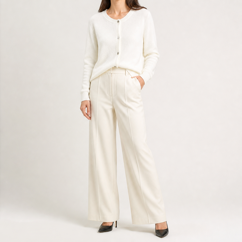 Liv | Womens Cardigan Round Neck Cropped Knitted Jumper Cardigan, White