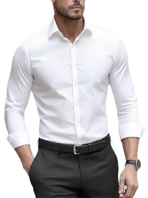 Lorcan | Mens Long Sleeve Formal Business Shirt Wrinkle Free Slim Fit - 5