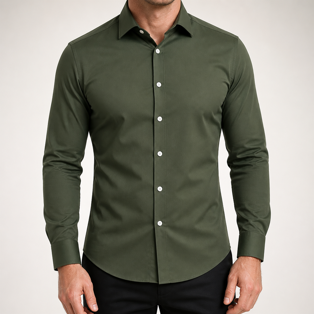 Lorcan | Mens Long Sleeve Formal Business Shirt Wrinkle Free Slim Fit, Army Green
