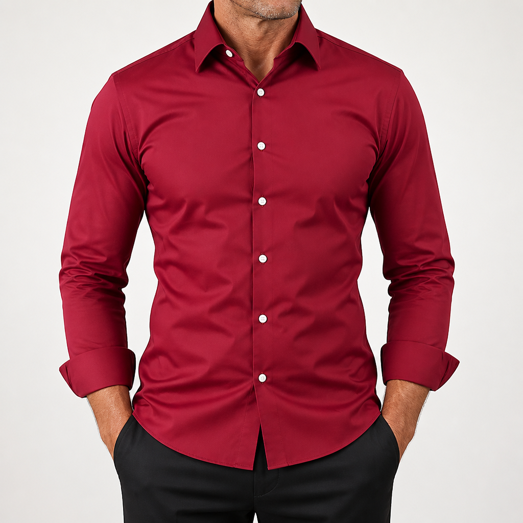 Lorcan | Mens Long Sleeve Formal Business Shirt Wrinkle Free Slim Fit, Burgundy
