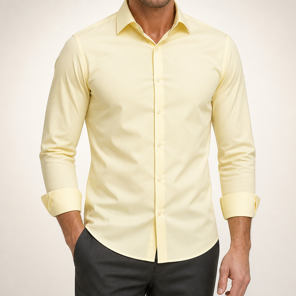 Lorcan | Mens Long Sleeve Formal Business Shirt Wrinkle Free Slim Fit, Cream