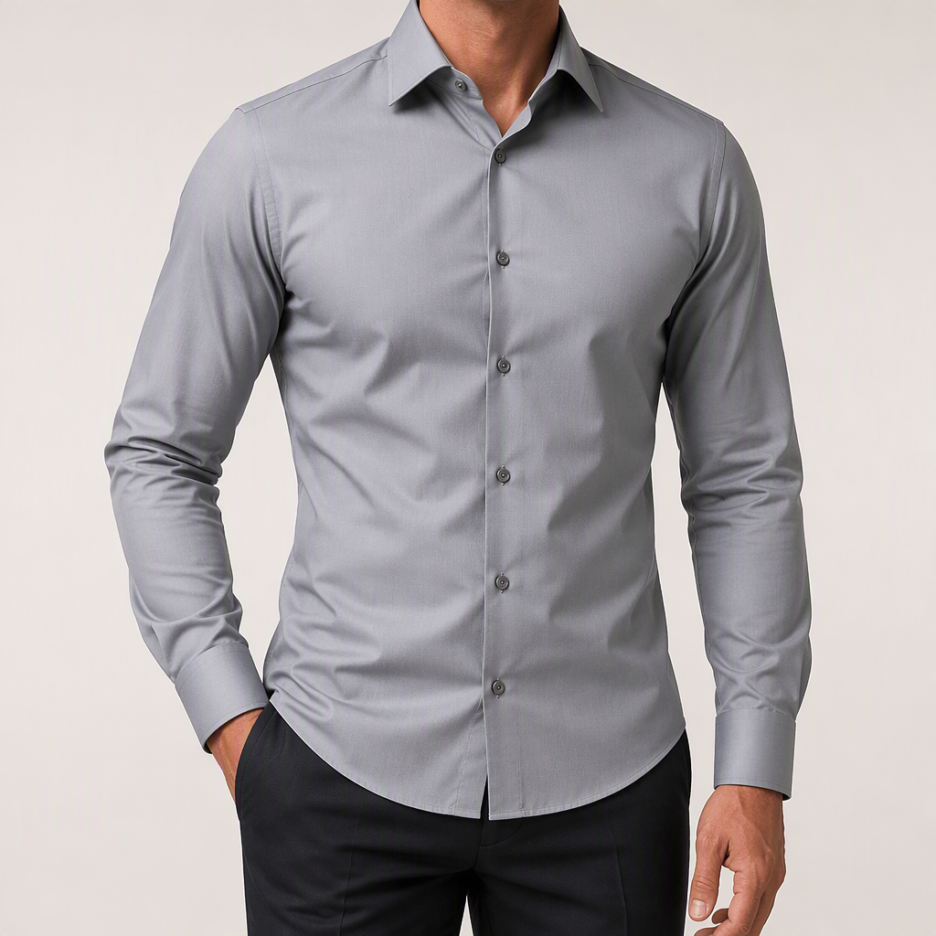 Lorcan | Mens Long Sleeve Formal Business Shirt Wrinkle Free Slim Fit, Grey