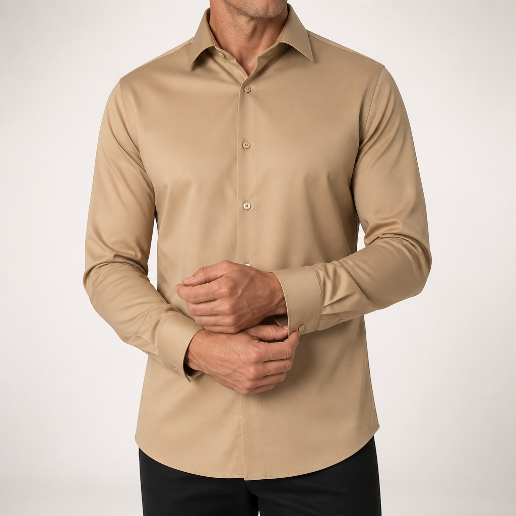 Lorcan | Mens Long Sleeve Formal Business Shirt Wrinkle Free Slim Fit, Khaki