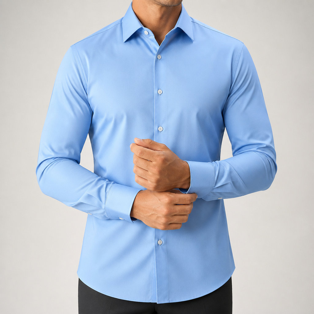 Lorcan | Mens Long Sleeve Formal Business Shirt Wrinkle Free Slim Fit, Light Blue