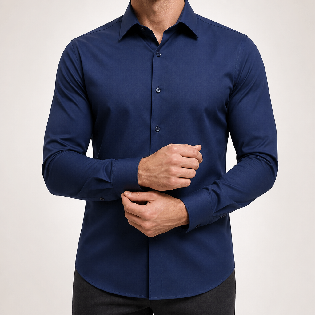 Lorcan | Mens Long Sleeve Formal Business Shirt Wrinkle Free Slim Fit, Navy