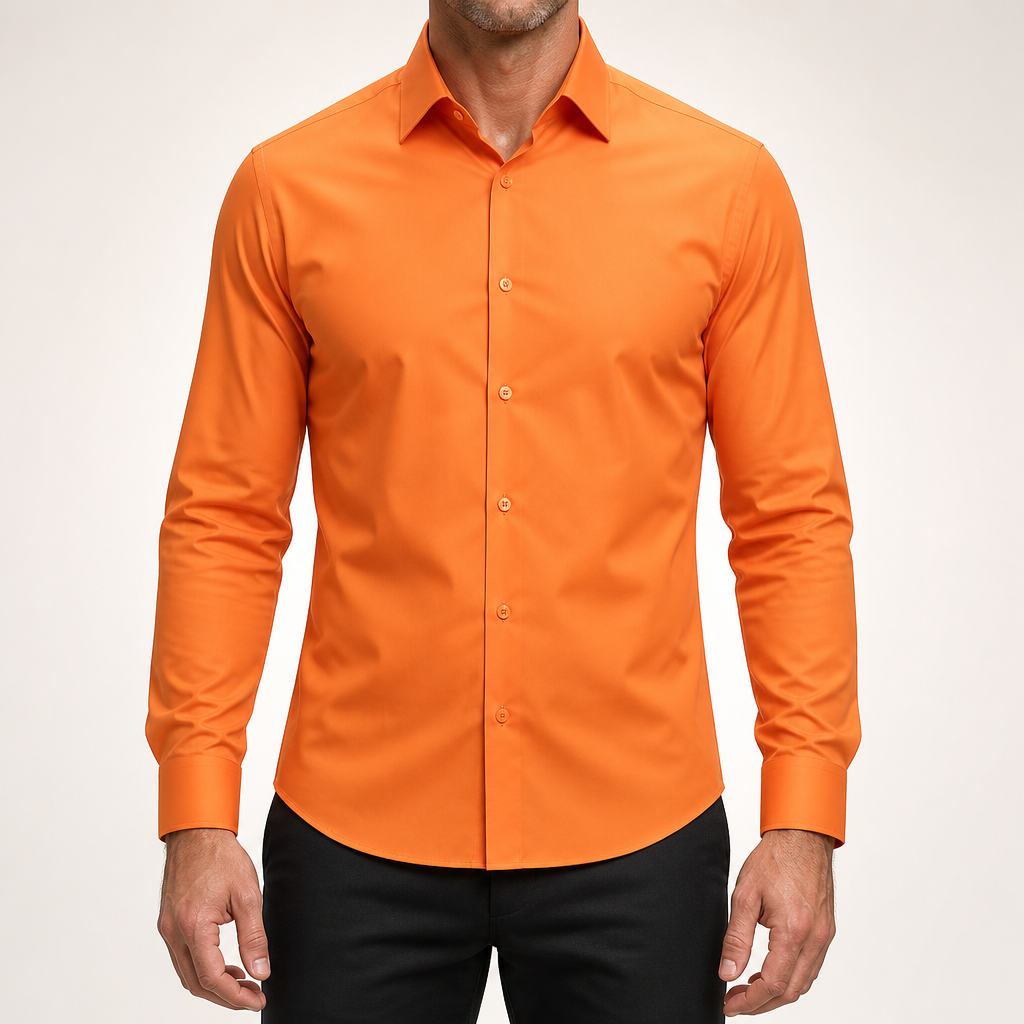Lorcan | Mens Long Sleeve Formal Business Shirt Wrinkle Free Slim Fit, Orange