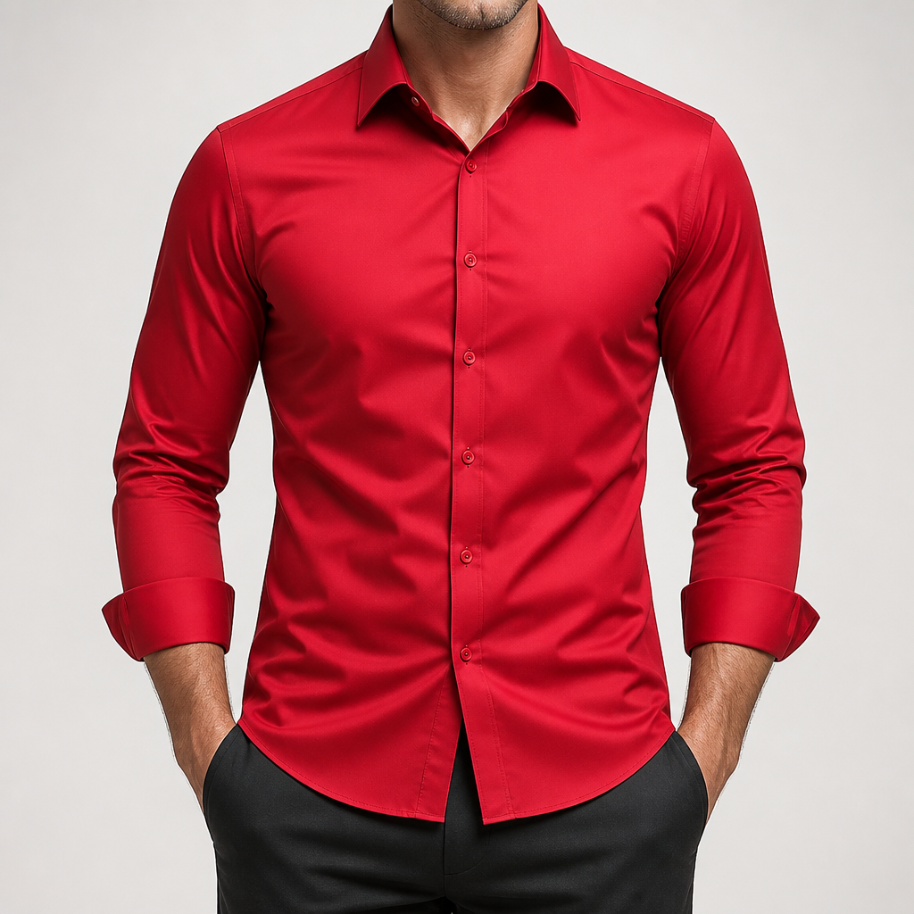 Lorcan | Mens Long Sleeve Formal Business Shirt Wrinkle Free Slim Fit, Red