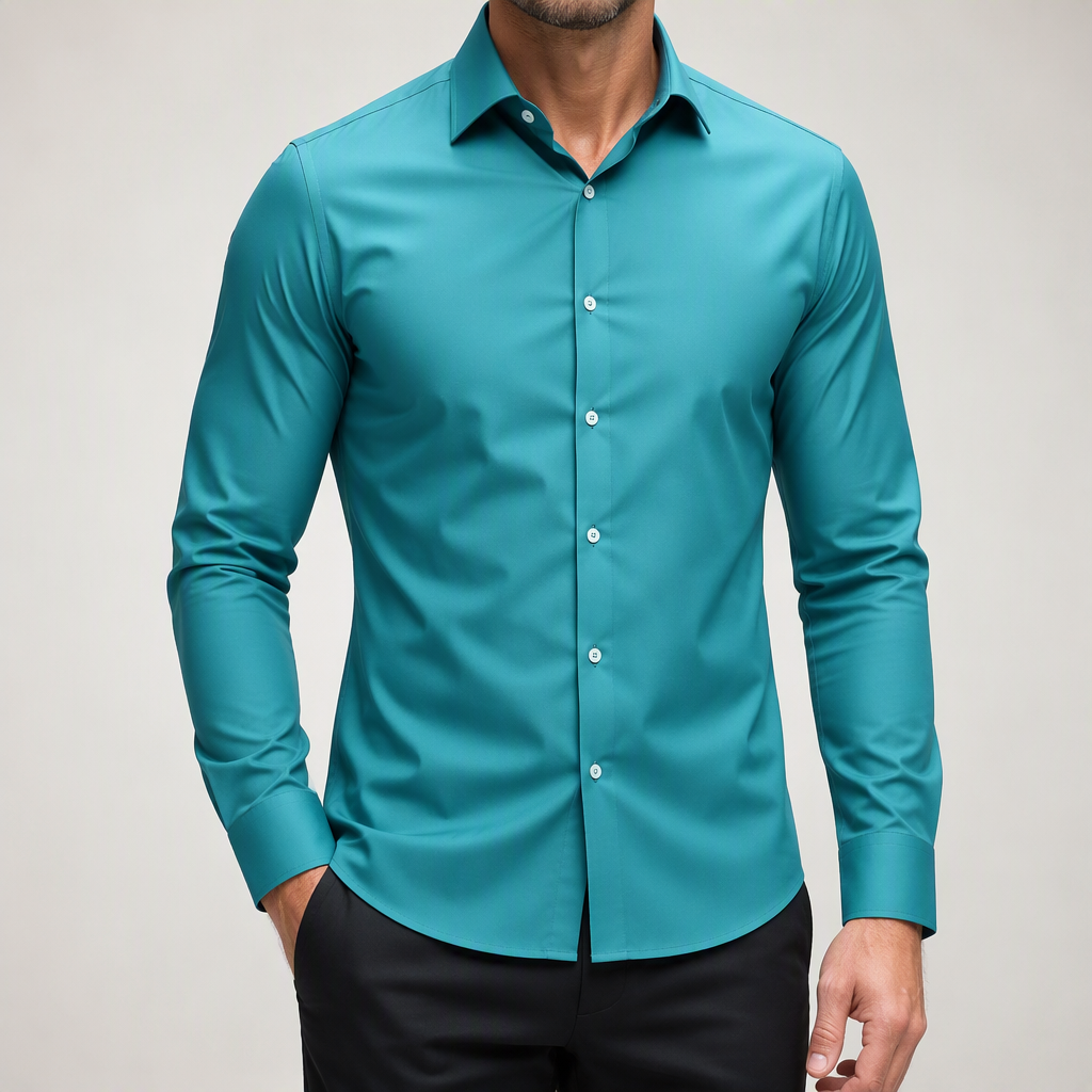 Lorcan | Mens Long Sleeve Formal Business Shirt Wrinkle Free Slim Fit, Teal