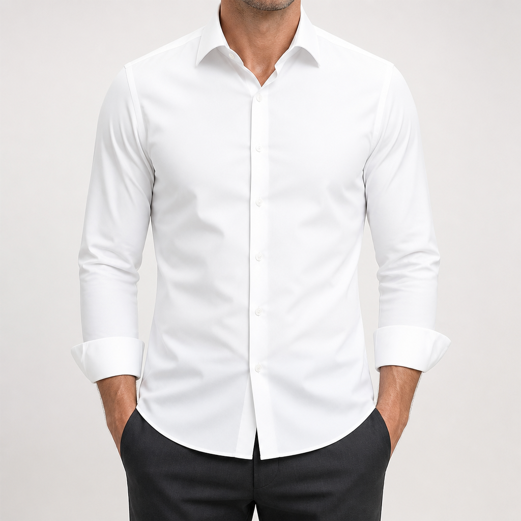 Lorcan | Mens Long Sleeve Formal Business Shirt Wrinkle Free Slim Fit, White
