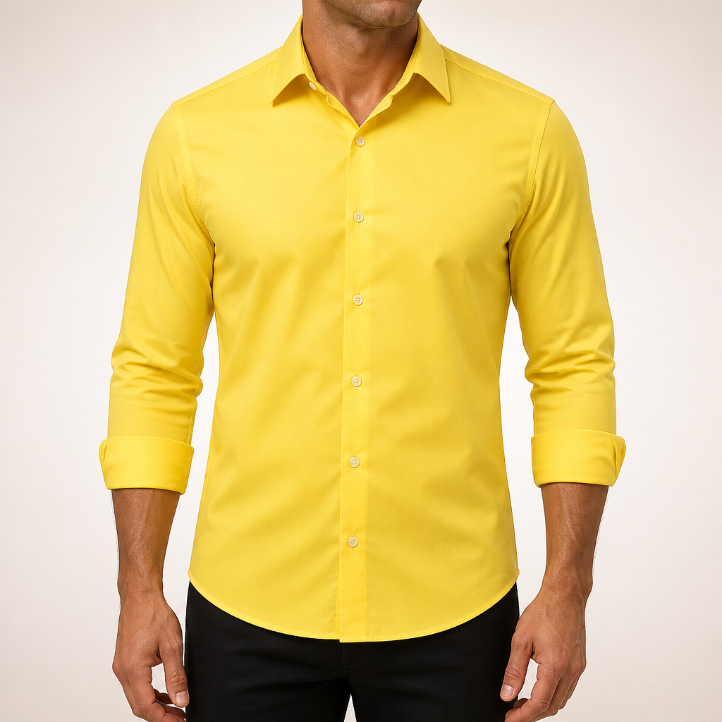 Lorcan | Mens Long Sleeve Formal Business Shirt Wrinkle Free Slim Fit, Yellow