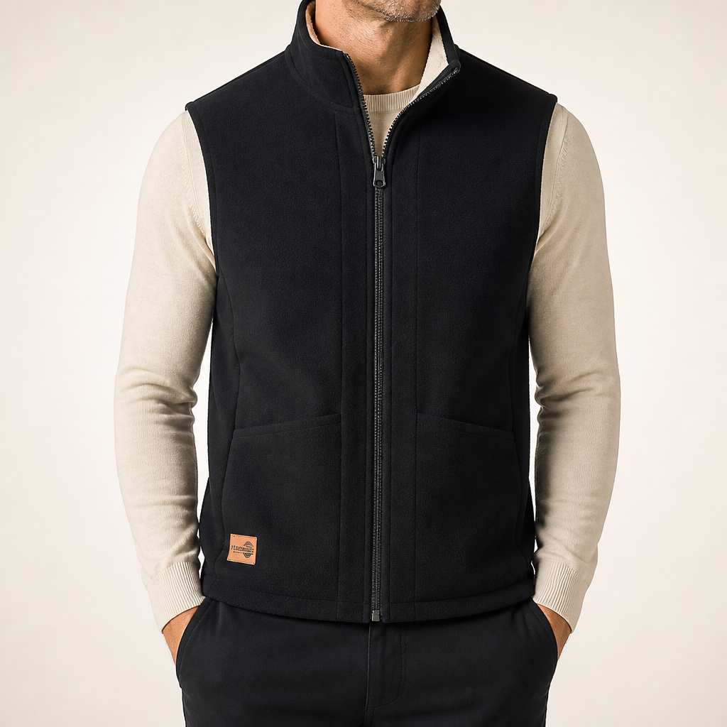 Lorne | Mens Fleece Lined Warm Casual Collared Gilet Jacket, Black