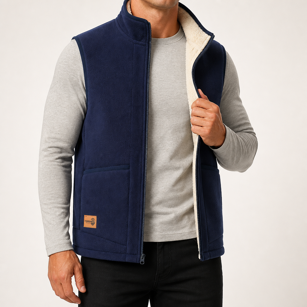 Lorne | Mens Fleece Lined Warm Casual Collared Gilet Jacket, Dark Blue