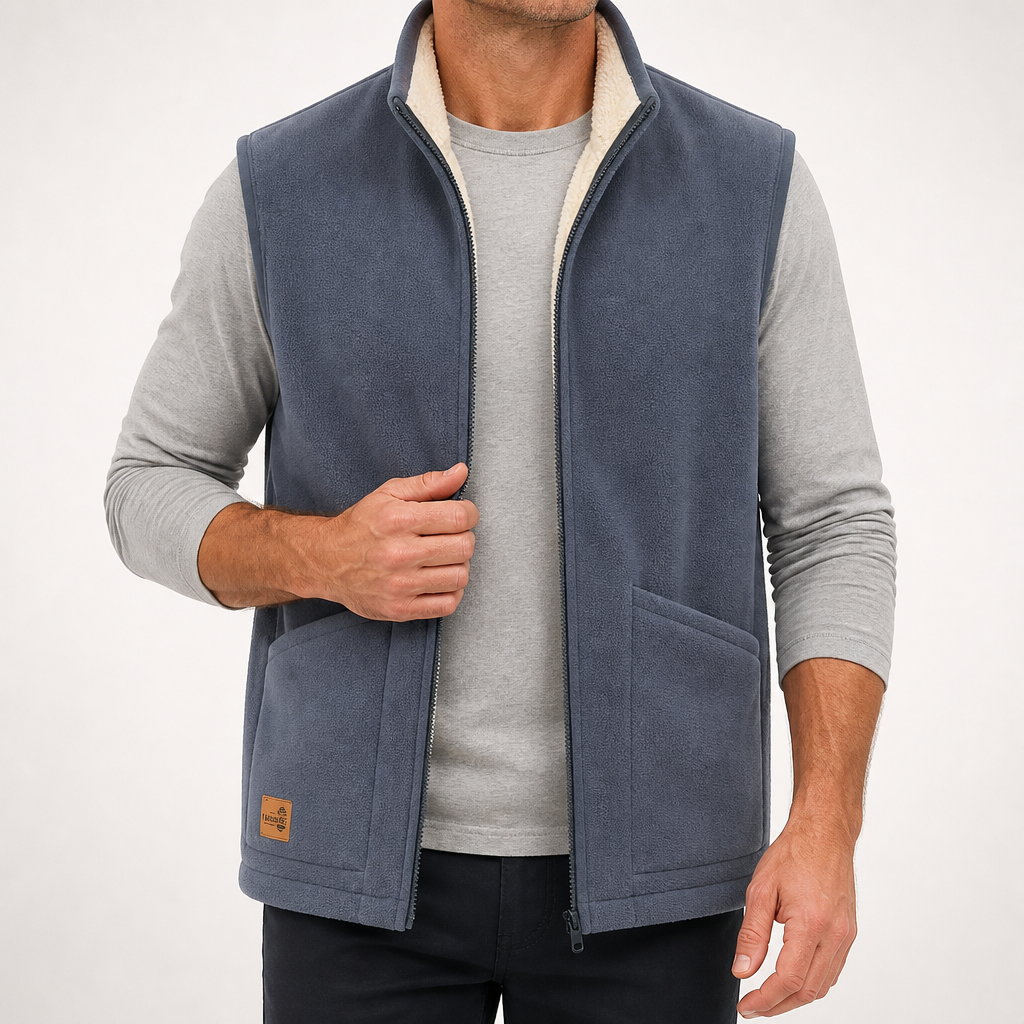 Lorne | Mens Fleece Lined Warm Casual Collared Gilet Jacket, Grey