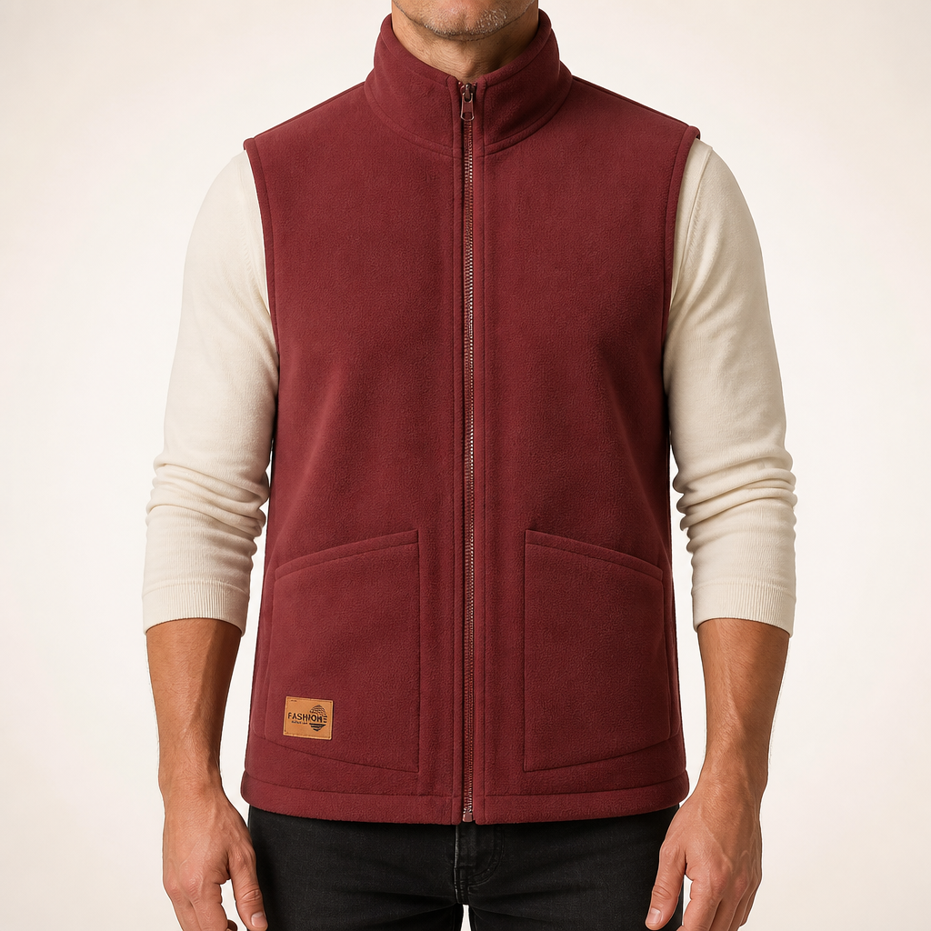 Lorne | Mens Fleece Lined Warm Casual Collared Gilet Jacket, Red