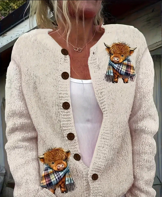 Louisa | Womens Loose Cardigan Long Sleeve Round Neck Printed Knitwear - 8