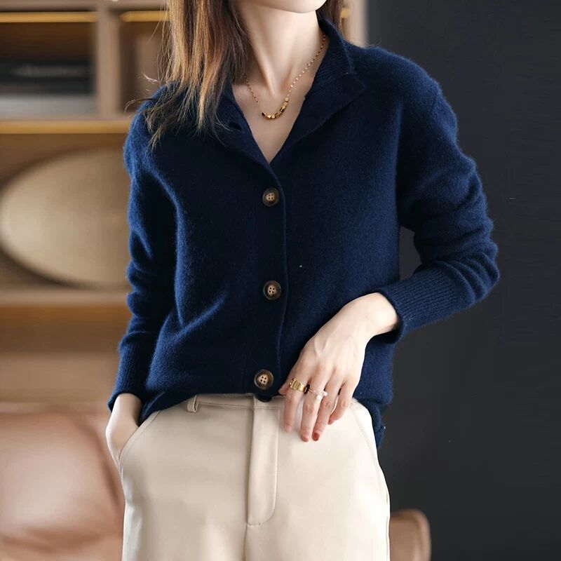 Lucinda | Womens Knit Cardigan Stand Collar Loose Jacket - 4