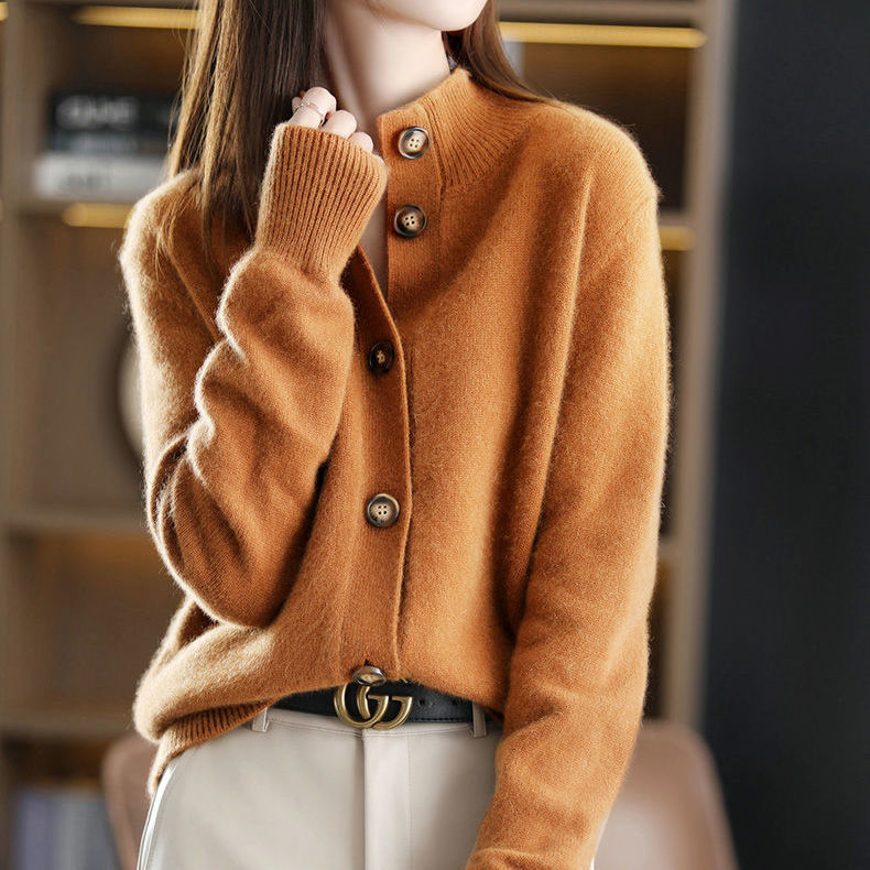 Lucinda | Womens Knit Cardigan Stand Collar Loose Jacket - 9