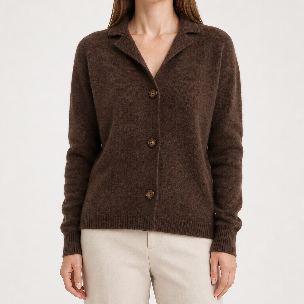 Lucinda | Womens Knit Cardigan Stand Collar Loose Jacket Outerwear, Brown