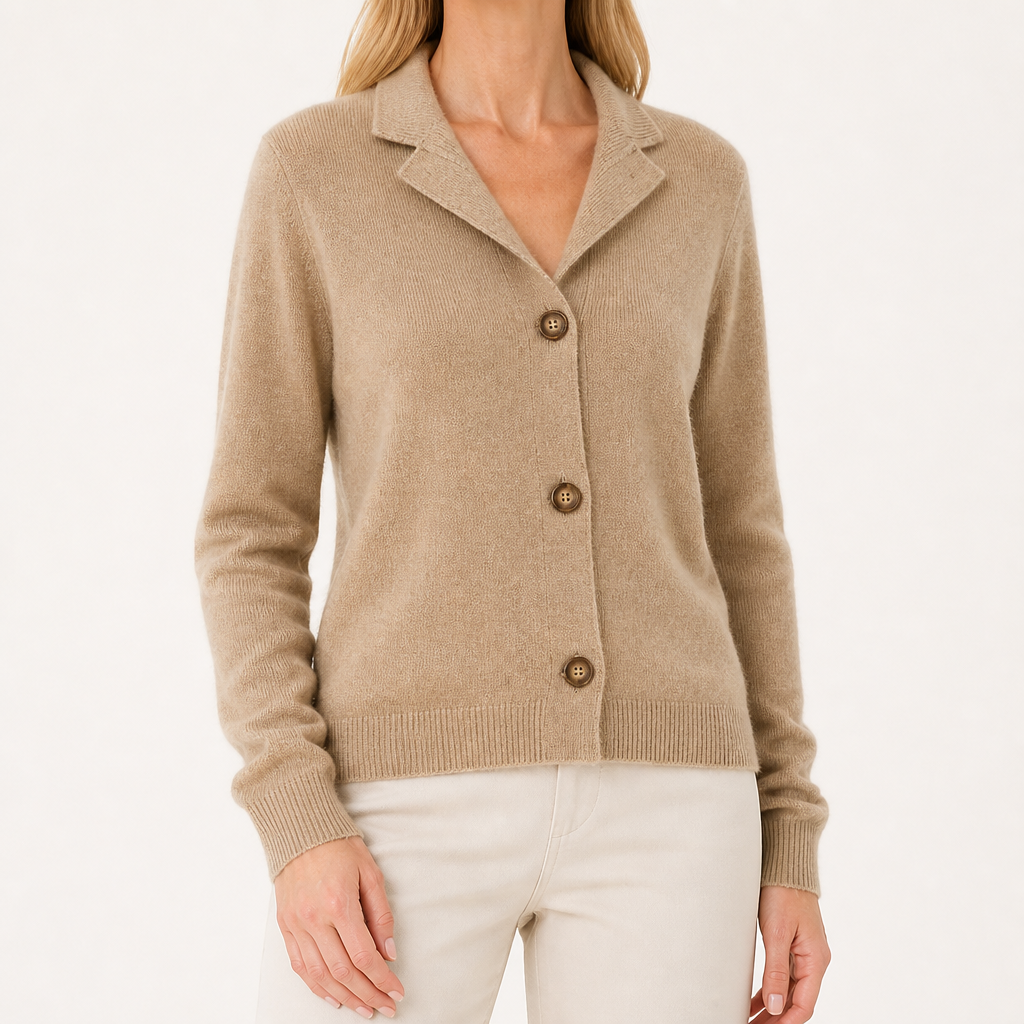 Lucinda | Womens Knit Cardigan Stand Collar Loose Jacket Outerwear, Camel