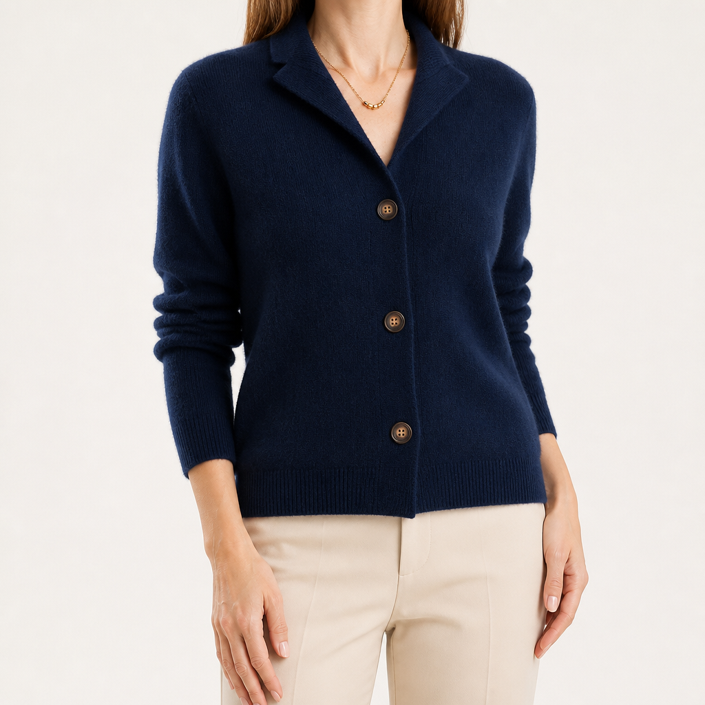 Lucinda | Womens Knit Cardigan Stand Collar Loose Jacket Outerwear, Navy Blue