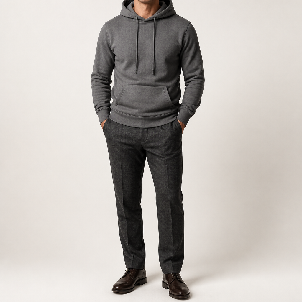 Lucius | Mens Casual Autumn Winter Long Sleeve Pullover Cotton Shirt, Dark Grey
