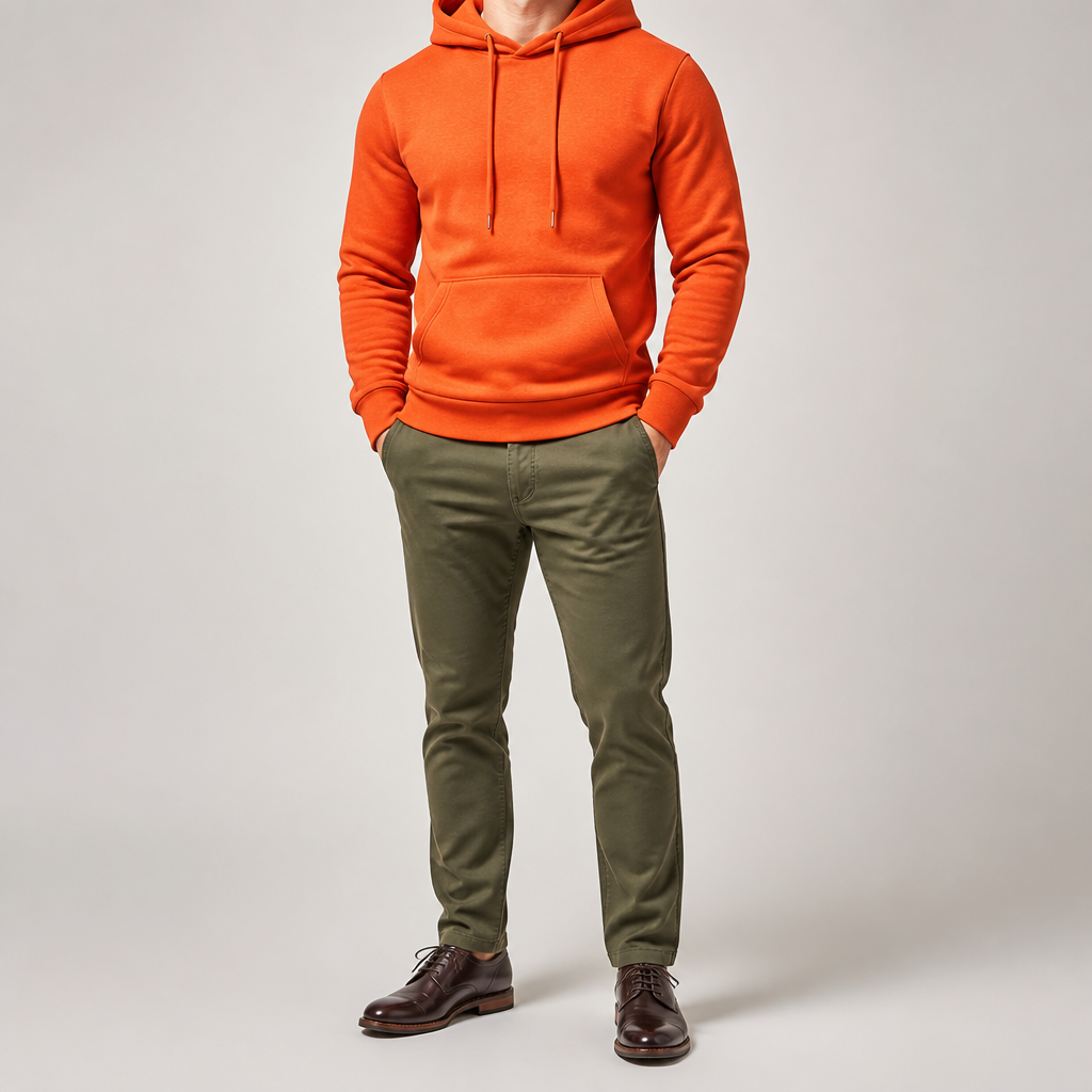 Lucius | Mens Casual Autumn Winter Long Sleeve Pullover Cotton Shirt, Orange