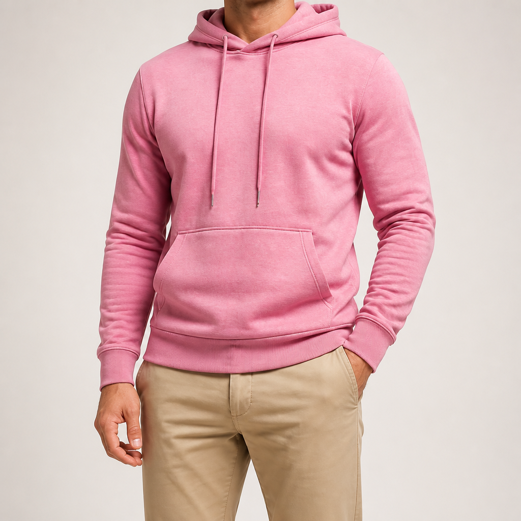 Lucius | Mens Casual Autumn Winter Long Sleeve Pullover Cotton Shirt, Pink