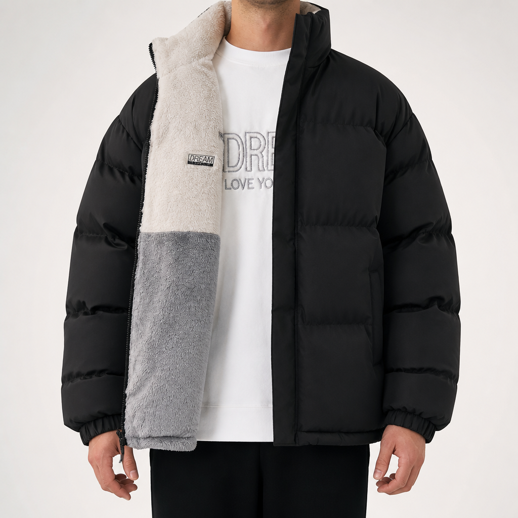 Ludovic | Mens Winter Thickened Padded Wool Lined Warm Jacket, Black