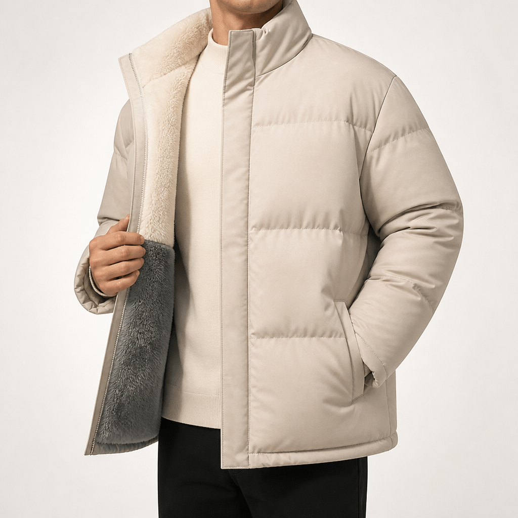 Ludovic | Mens Winter Thickened Padded Wool Lined Warm Jacket, Khaki