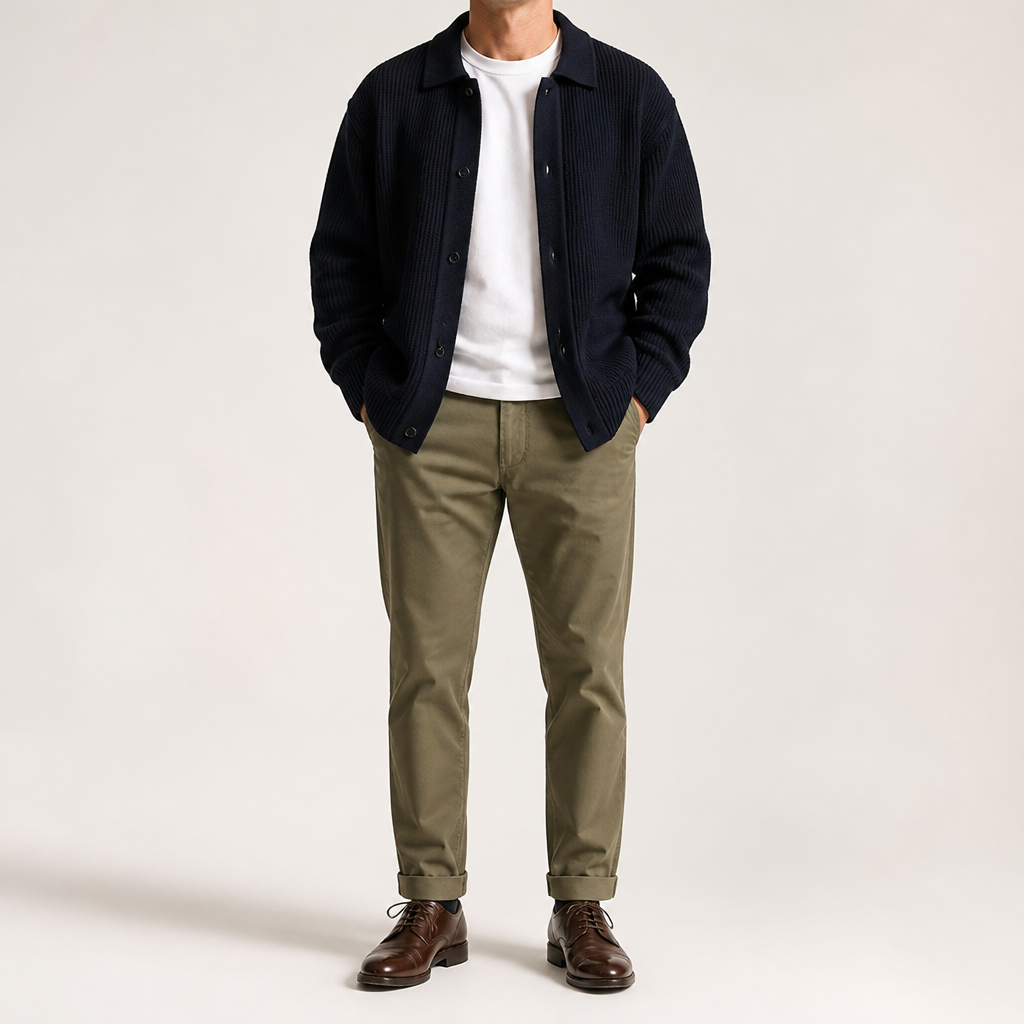 Lysander | Mens Cardigan Knitted Collared Casual Loose Shirt Jacket, Black