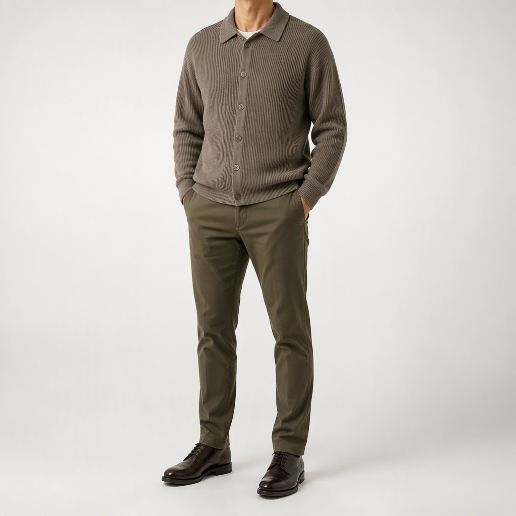 Lysander | Mens Cardigan Knitted Collared Casual Loose Shirt Jacket, Design 1
