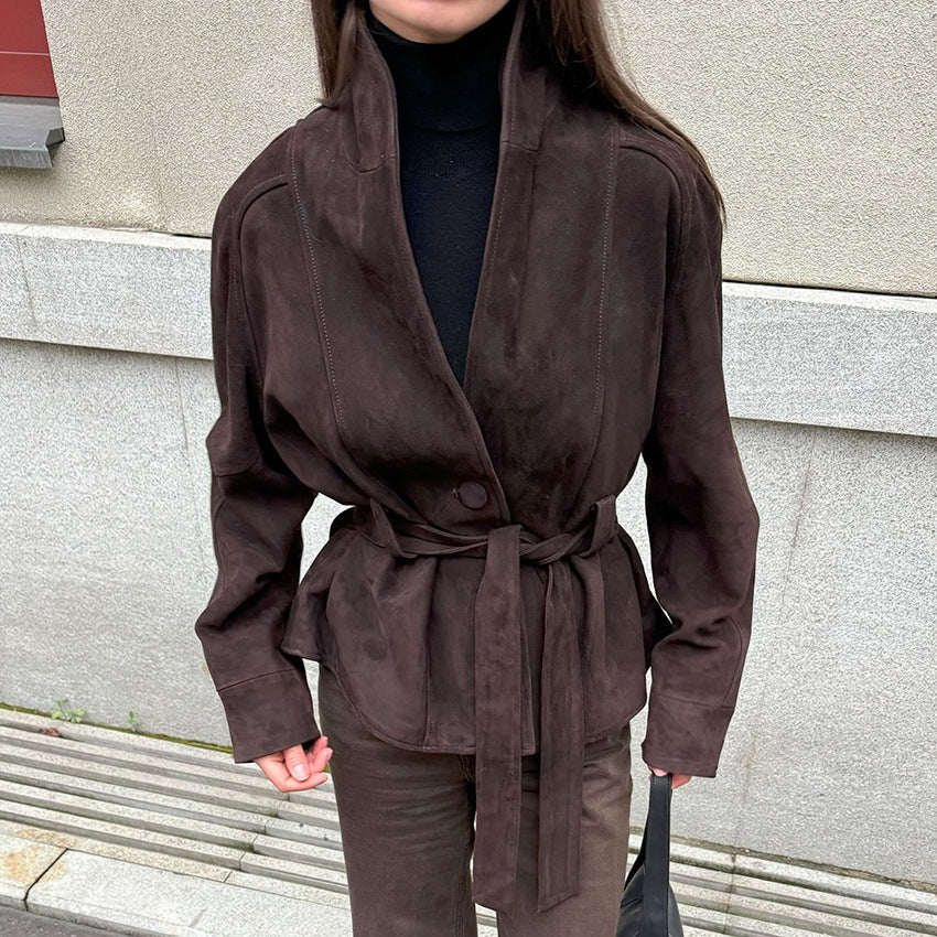 Maeve | Womens Belted Longline Faux Suede Jacket