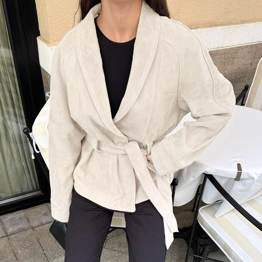 Maeve | Womens Belted Longline Faux Suede Jacket