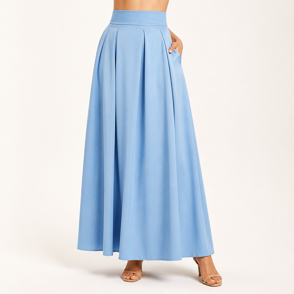 Maeve | Womens Plus Size High Waisted A Line Long Maxi Skirt, Blue